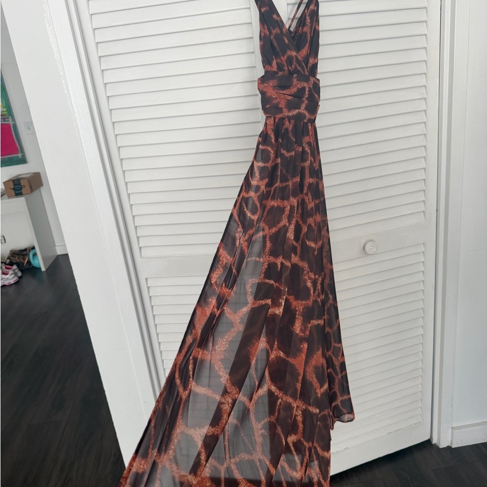 Sierra Brown Animal-Print Halter Maxi Dress